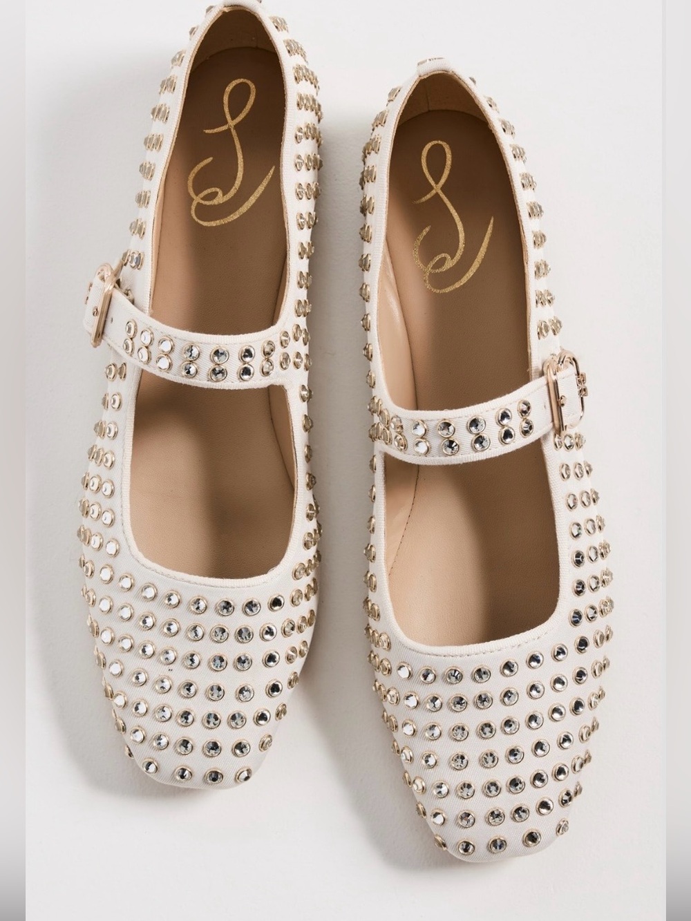 Sam Edelman Modern Ivory Michaela Gem Mary Jane Studded Flats, Size 6.5